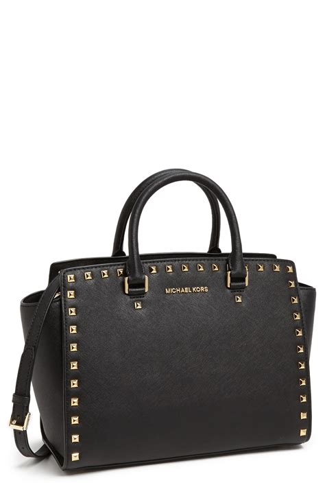 michael kors large selma saffiano satchel black|selma leather satchel.